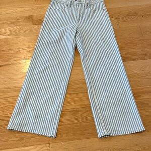Blue and White Striped Wide-Leg Pants